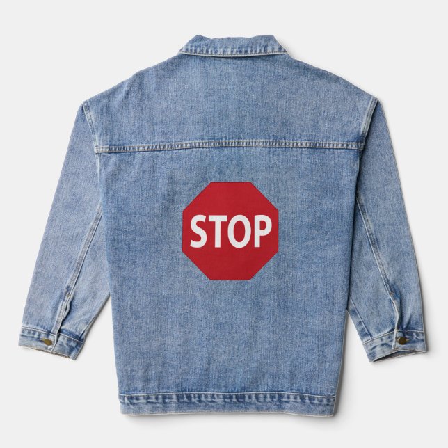 STOP sign design Denim Jacket (Back)