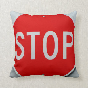 Stop Sign Grey Red and White Cushion