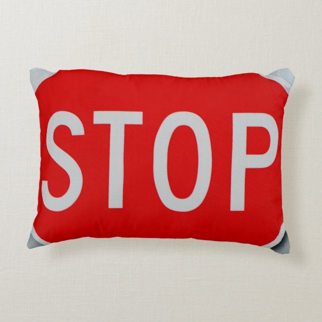 Stop Sign Grey / Red and White Decorative Cushion (Back)