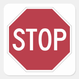 Stop sign on white square sticker