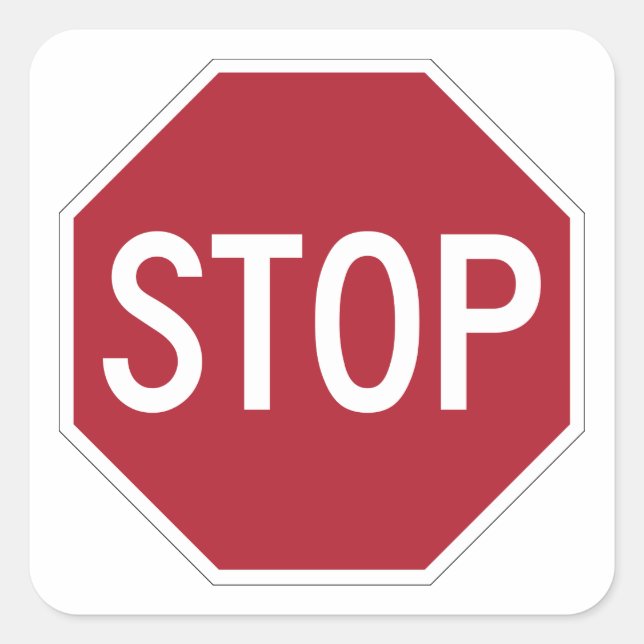 Stop sign on white square sticker (Front)