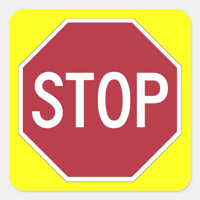 Stop sign on yellow square sticker (Front)