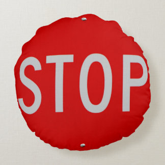 Stop Sign Red and White Round Cushion