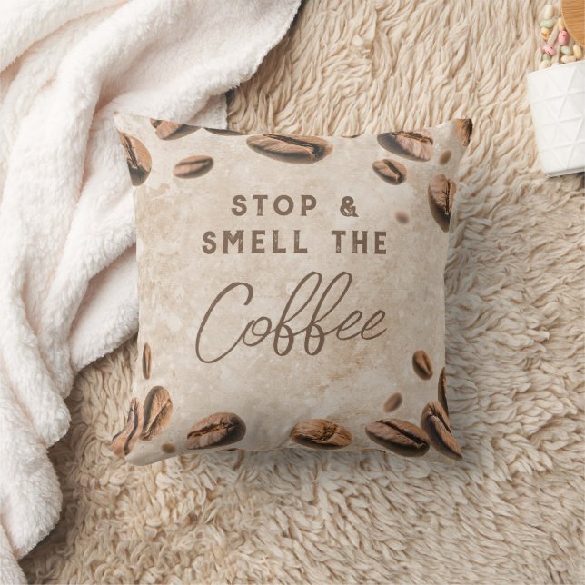 Stop & Smell the Coffee Espresso Cappuccino Brown Cushion (Blanket)