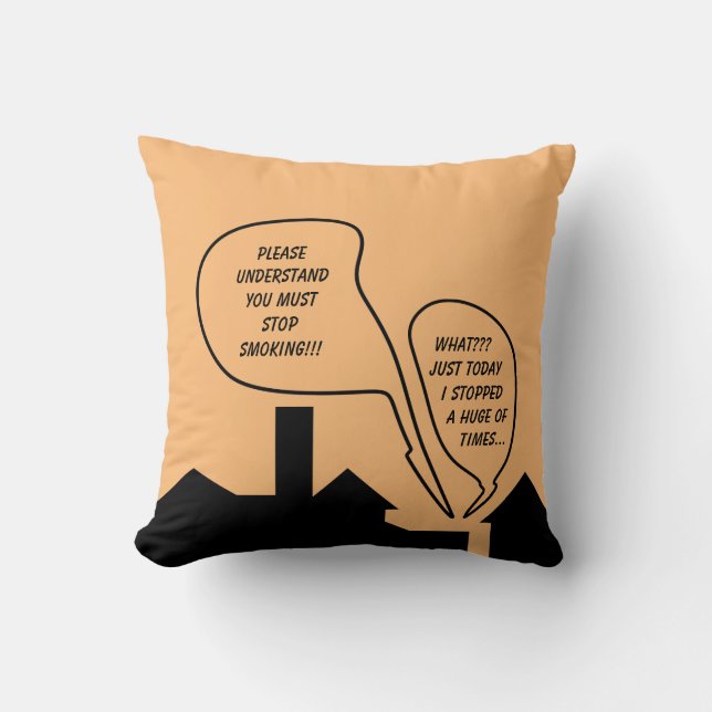 Stop Smoking Ironic Black Monochrome Cartoon Cushion (Front)
