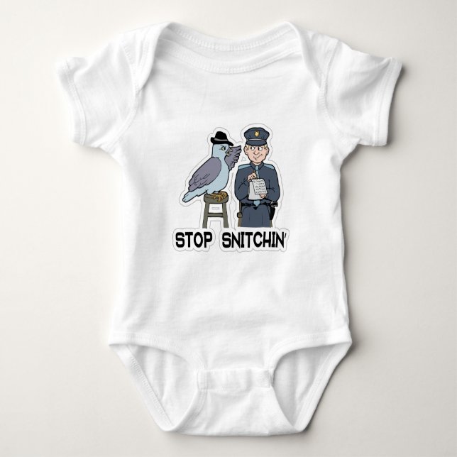 stop snitching pigeon baby bodysuit (Front)