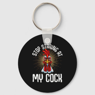 Stop Staring At My Funny Farmer Sarcastic Chicken Key Ring