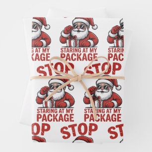 Stop Staring At My Package Snarky Christmas Santa Wrapping Paper Sheet