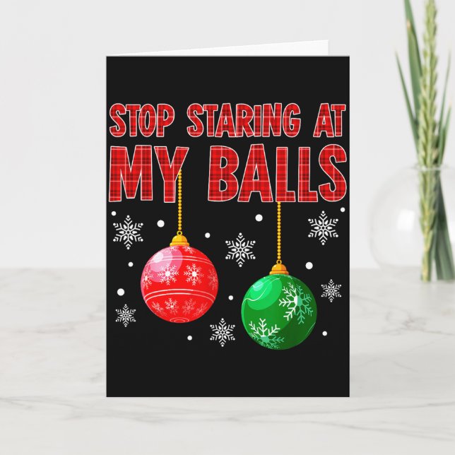 Stop Staring At My Red Plaid Ugly Sweater Couple  Card (Front)