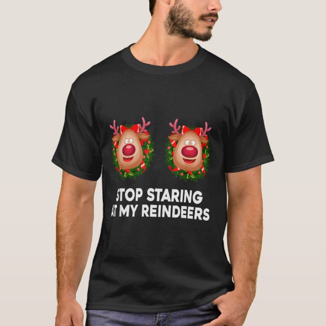 Stop Staring At My Reindeers Ugly Gag Xmas Sweater (Front)
