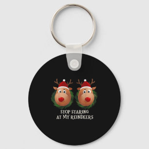 Stop Staring At My Reindeers Ugly Gag Xmas Sweater Key Ring