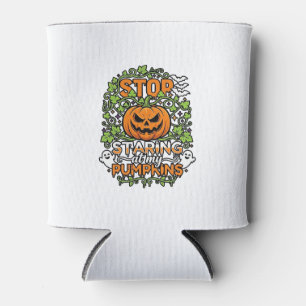 Stop Staring Pumpkins Halloween Ghosts Bats_1 Can Cooler