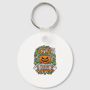 Stop Staring Pumpkins Halloween Ghosts Bats_1 Key Ring