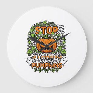 Stop Staring Pumpkins Halloween Ghosts Bats_1 Large Clock