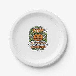 Stop Staring Pumpkins Halloween Ghosts Bats_1 Paper Plate