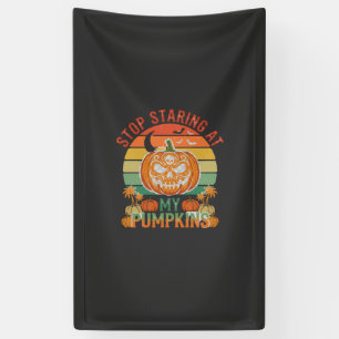 Stop Staring Pumpkins Halloween Skull Retro Sunset Banner