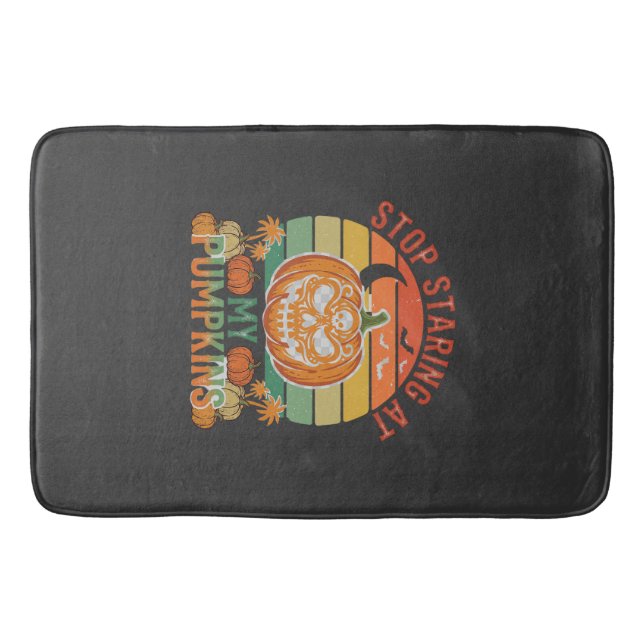 Stop Staring Pumpkins Halloween Skull Retro Sunset Bath Mat (Front)