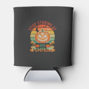 Stop Staring Pumpkins Halloween Skull Retro Sunset Can Cooler
