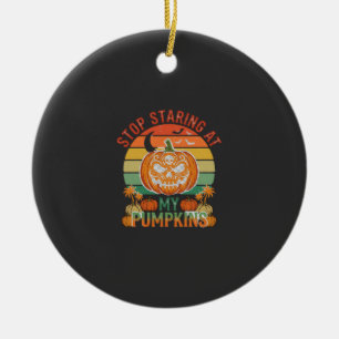 Stop Staring Pumpkins Halloween Skull Retro Sunset Ceramic Tree Decoration