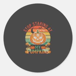Stop Staring Pumpkins Halloween Skull Retro Sunset Classic Round Sticker