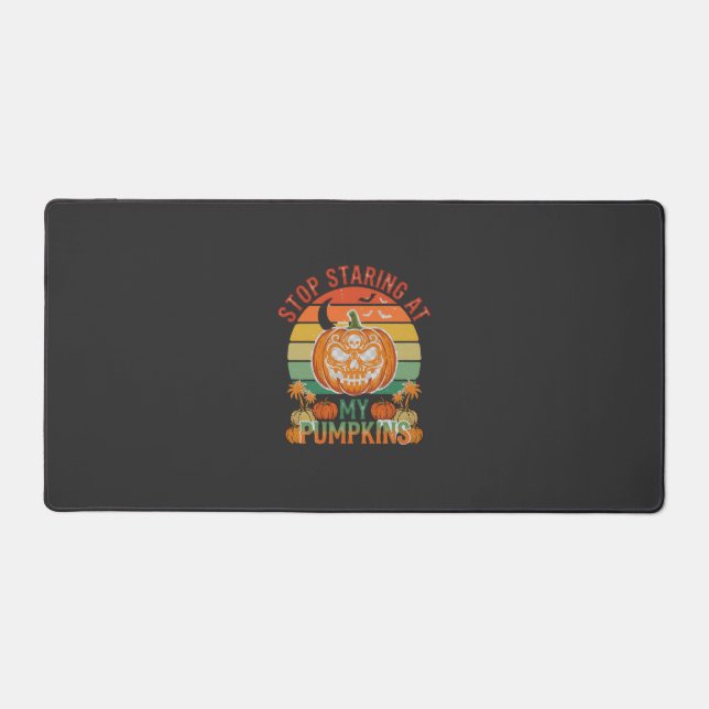 Stop Staring Pumpkins Halloween Skull Retro Sunset Desk Mat (Front)