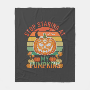 Stop Staring Pumpkins Halloween Skull Retro Sunset Fleece Blanket