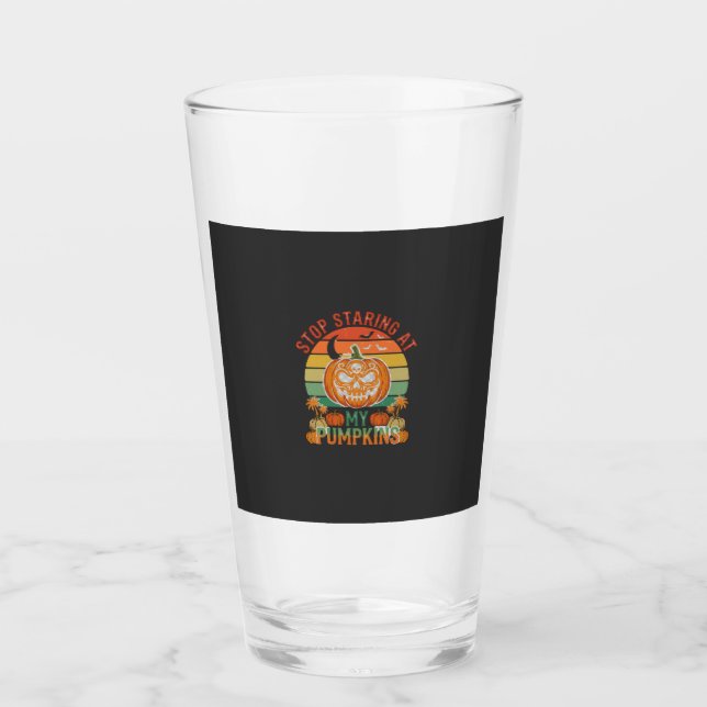 Stop Staring Pumpkins Halloween Skull Retro Sunset Glass (Front)