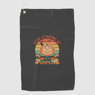 Stop Staring Pumpkins Halloween Skull Retro Sunset Golf Towel