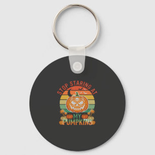 Stop Staring Pumpkins Halloween Skull Retro Sunset Key Ring