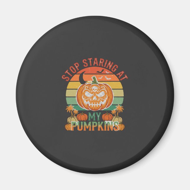 Stop Staring Pumpkins Halloween Skull Retro Sunset Magnet (Front)
