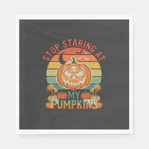 Stop Staring Pumpkins Halloween Skull Retro Sunset Napkin