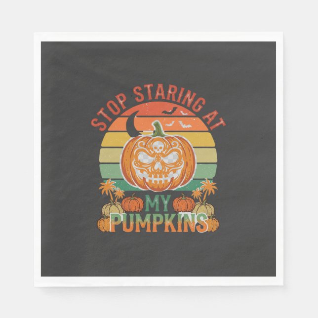 Stop Staring Pumpkins Halloween Skull Retro Sunset Napkin (Front)