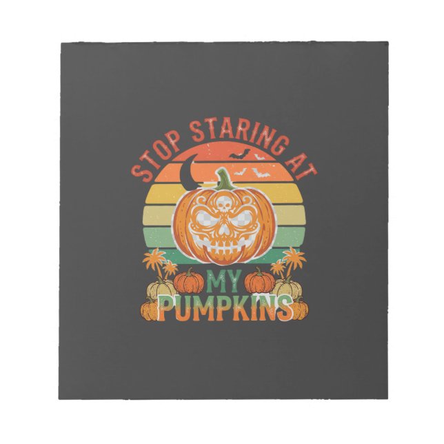 Stop Staring Pumpkins Halloween Skull Retro Sunset Notepad (Front)