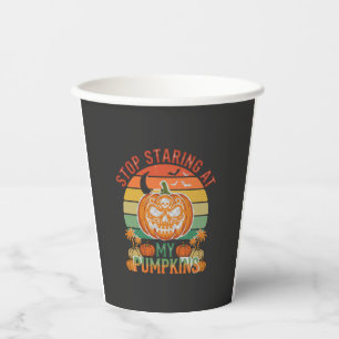 Stop Staring Pumpkins Halloween Skull Retro Sunset Paper Cups