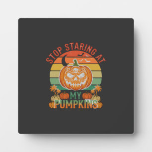 Stop Staring Pumpkins Halloween Skull Retro Sunset Plaque