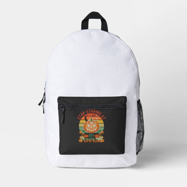 Stop Staring Pumpkins Halloween Skull Retro Sunset Printed Backpack (Front)