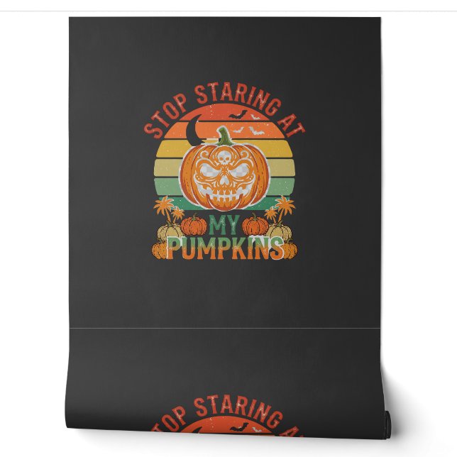 Stop Staring Pumpkins Halloween Skull Retro Sunset Wallpaper (Unrolling)
