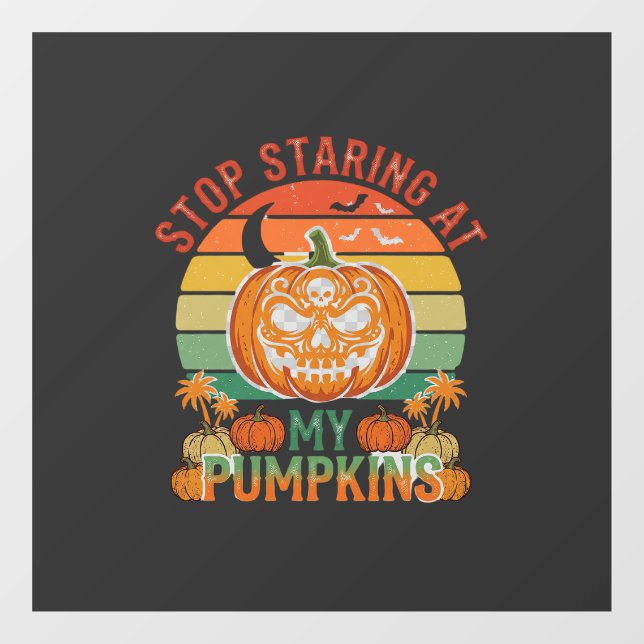 Stop Staring Pumpkins Halloween Skull Retro Sunset Window Cling (Sheet)