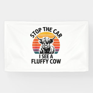 Stop The Car I See Fluffy Cow Retro Highland Cow L Banner