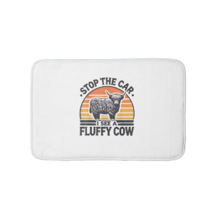 Stop The Car I See Fluffy Cow Retro Highland Cow L Bath Mat