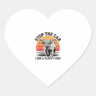Stop The Car I See Fluffy Cow Retro Highland Cow L Heart Sticker
