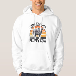 Stop The Car I See Fluffy Cow Retro Highland Cow L Hoodie