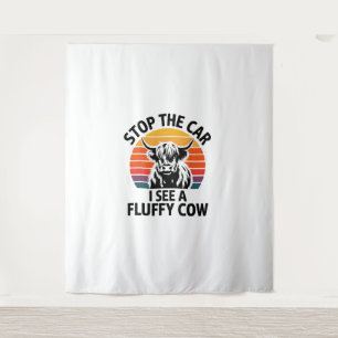 Stop The Car I See Fluffy Cow Retro Highland Cow L Tapestry