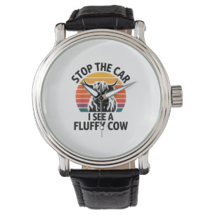 Stop The Car I See Fluffy Cow Retro Highland Cow L Watch