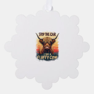 Stop The Car I See Fluffy Cow Retro Highland Cow p Tree Decoration Card