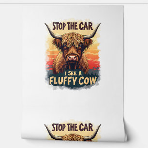 Stop The Car I See Fluffy Cow Retro Highland Cow p Wallpaper