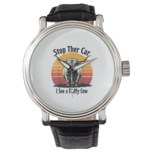 Stop the Car I See Fluffy Cow Retro Highland Cow  Watch