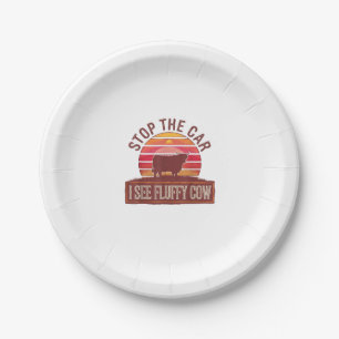 Stop The Car I See Fluffy Cow Retro Highland Lover Paper Plate