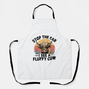 Stop The Car I See Fluffy Funny Cow Retro Highland Apron