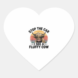 Stop The Car I See Fluffy Funny Cow Retro Highland Heart Sticker